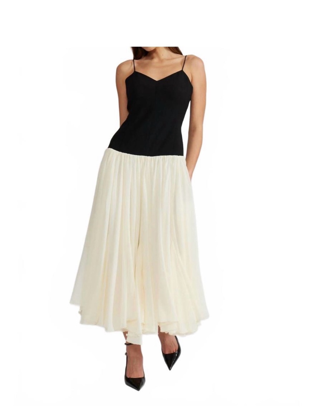 Lucy Paris Black & Cream Two-Tone Midi Dress